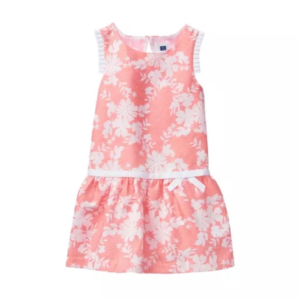 Janie and Jack Coral Pink Floral Dropwaist Dress